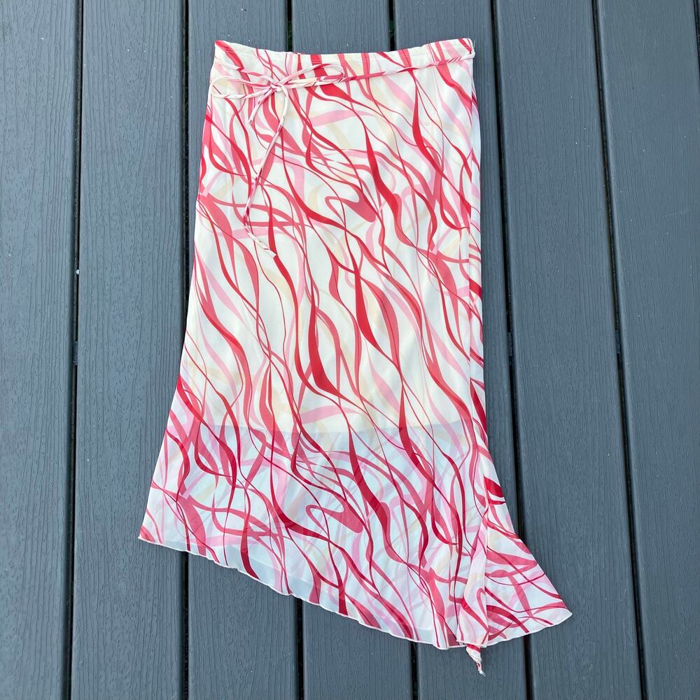 Vintage Y2K asymmetrical midi skirt with wavy lines, boho chic fairycore 2000s